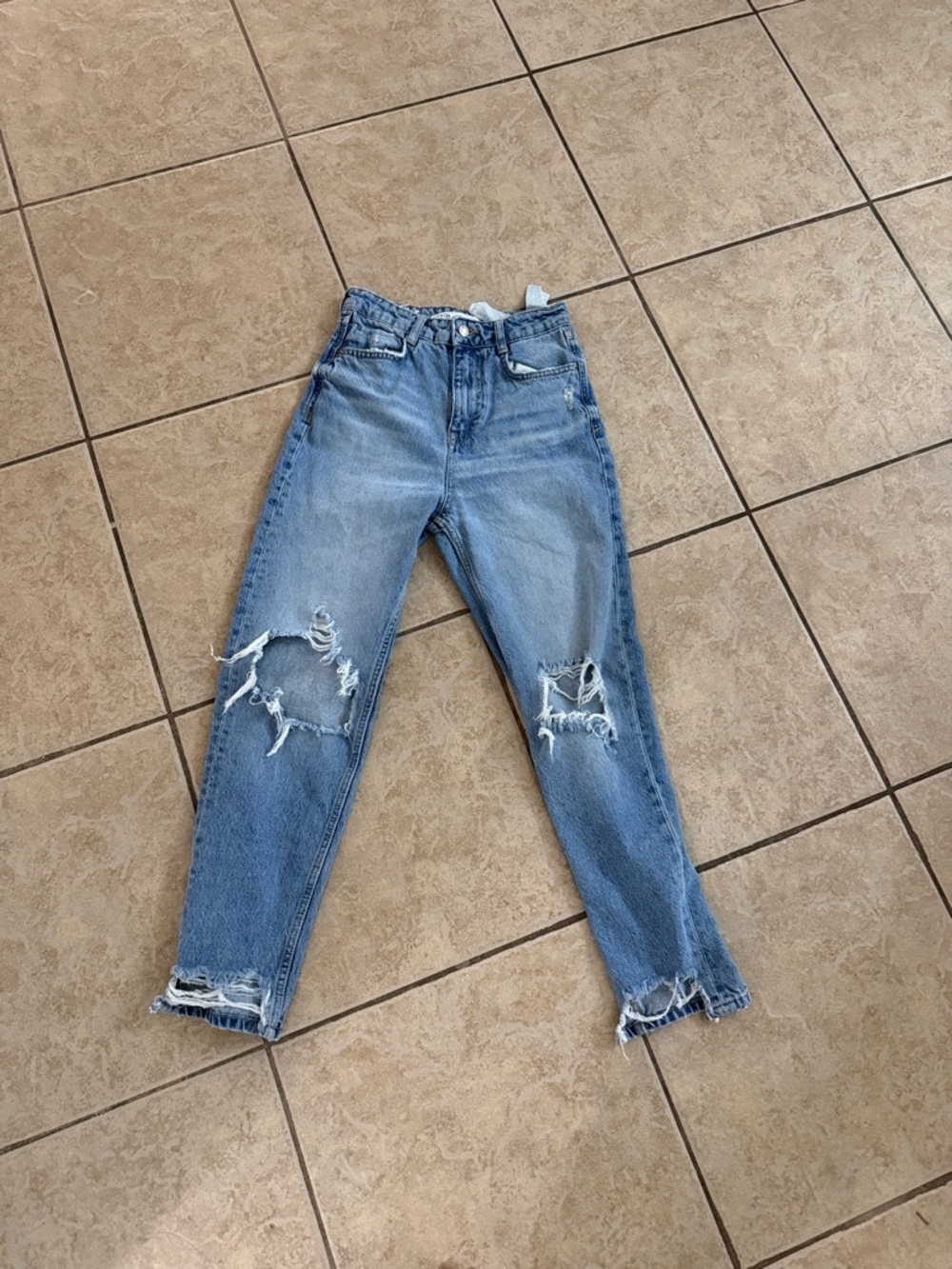 Zara Light Blue High-Rise Distressed Jeans